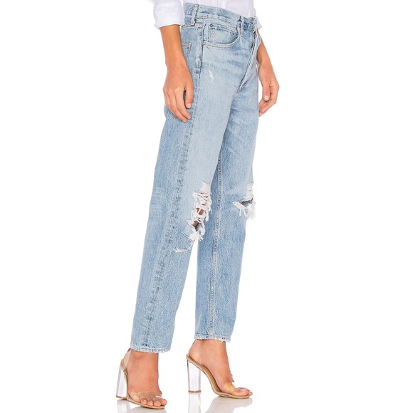 Agolde Denim - AGOLDE 90's Jean Blue Destroyed Denim Button Fly Ripped Statement Size 28